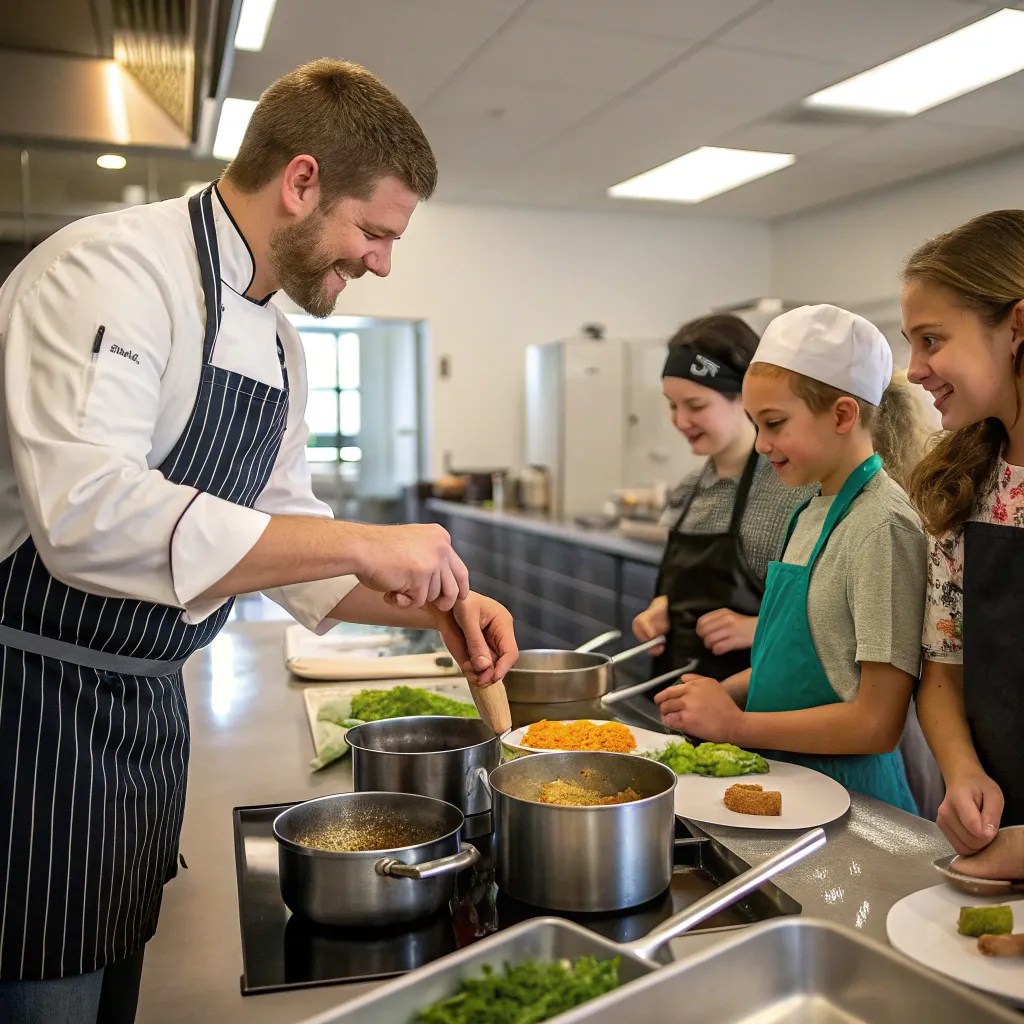 Chef teaching a beginner cooking class at SYNORVEN