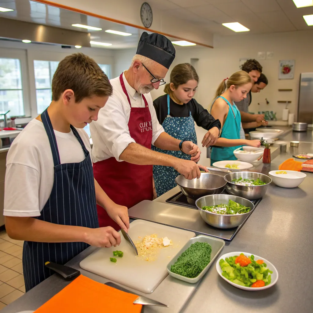 A beginner cooking class in session
