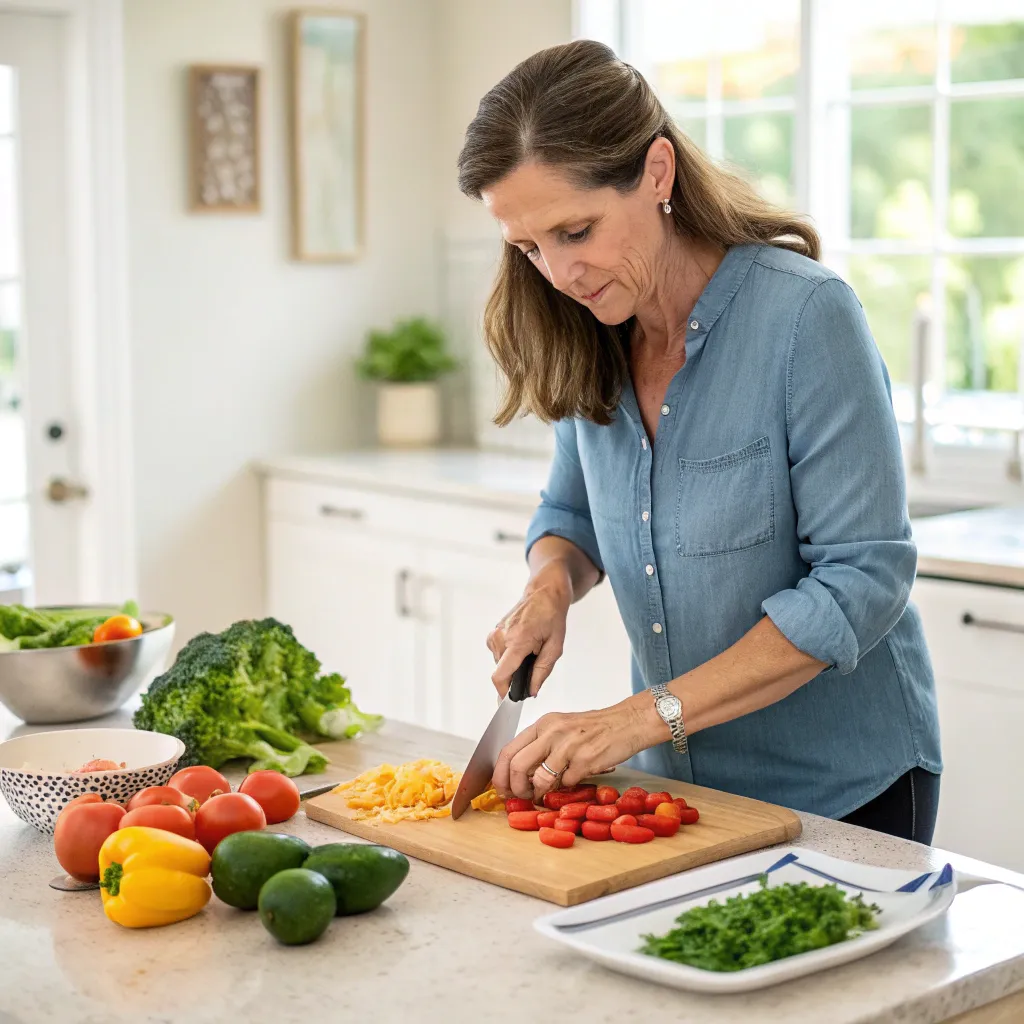 Elaine preparing a healthy meal