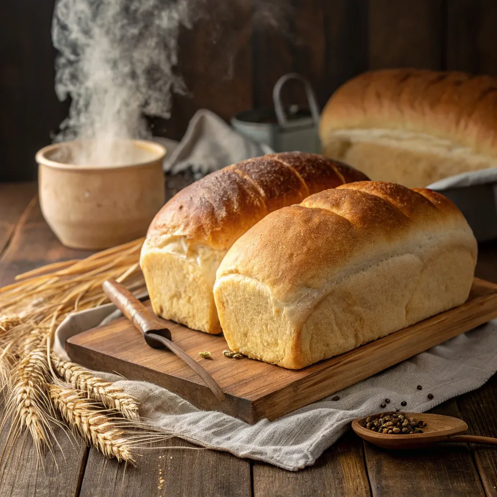 Freshly baked bread on a wooden table