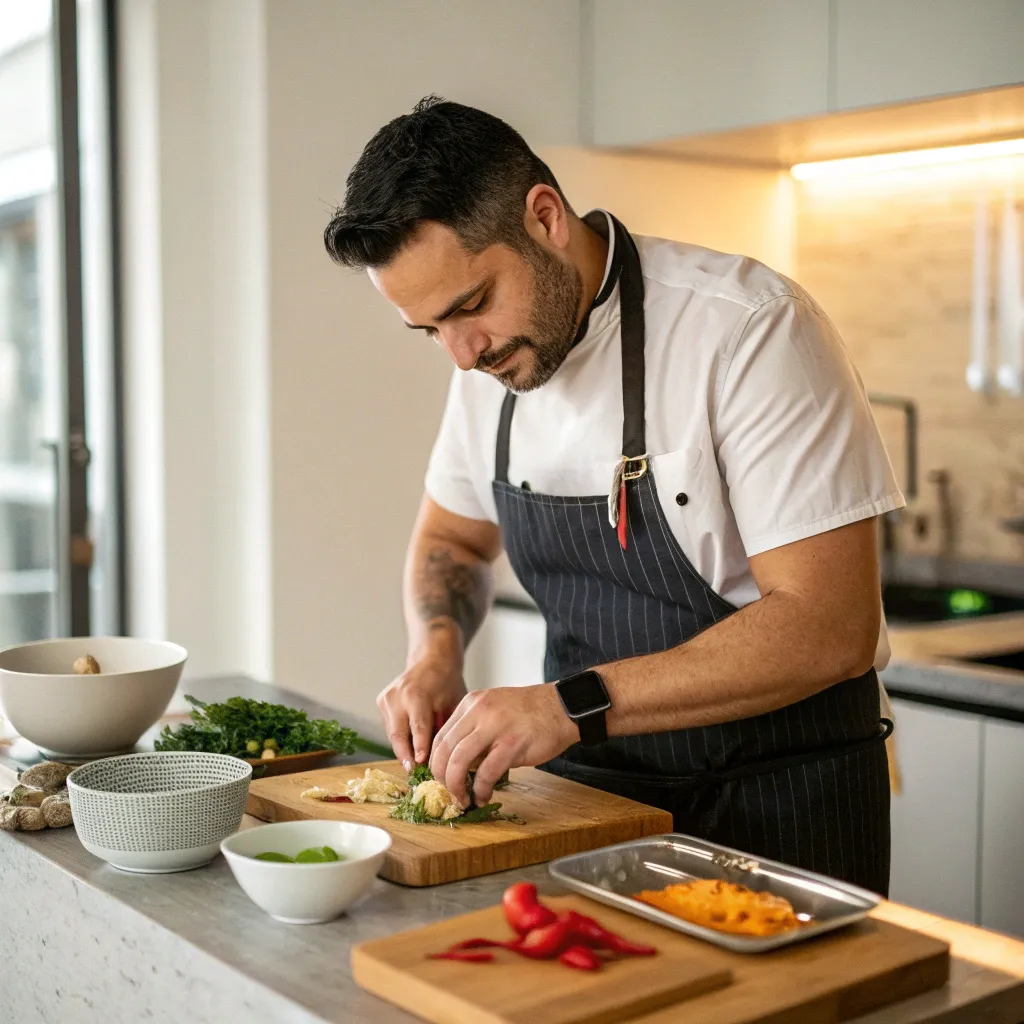 Marcus cooking a new recipe